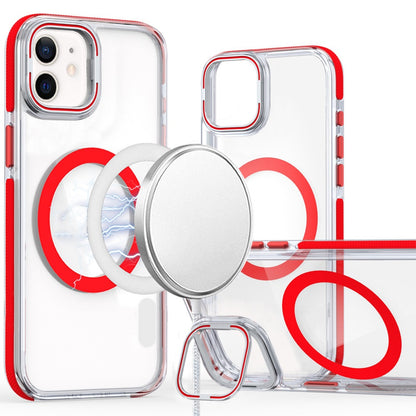 For Samsung Galaxy A17 5G Hybrid Clear Back Case with Invisible Camera Bracket Stand, MagSafe Magnetic Circle, Shockproof Color Frame Case Cover Red