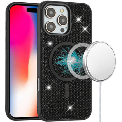 For Apple iPhone 14 Pro Max Diamond Pattern Bling Sparkly Shockproof Protective with Stylish Crystal Design Compatible with Magsafe Case Cover