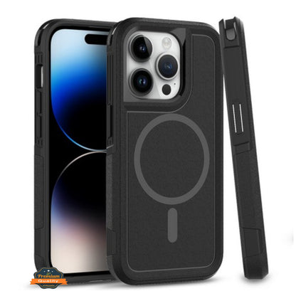 For Apple iPhone 15 Pro Max (6.7") Shockproof Heavy Duty Dual-Layer Rugged Magnetic Hybrid [Compatible with MagSafe]  Phone Case Cover