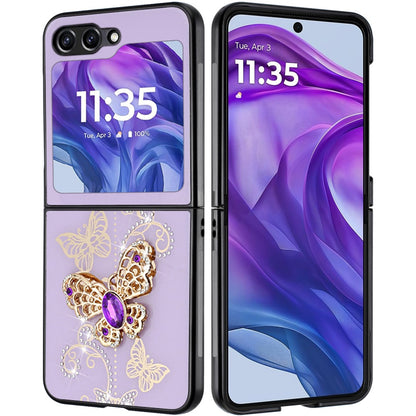 For Motorola Razr+ PLUS (2025 /2024) Diamonds 3D Fashion Bling Sparkly Glitter Ornaments Engraving Hybrid with Ring Stand Case Cover
