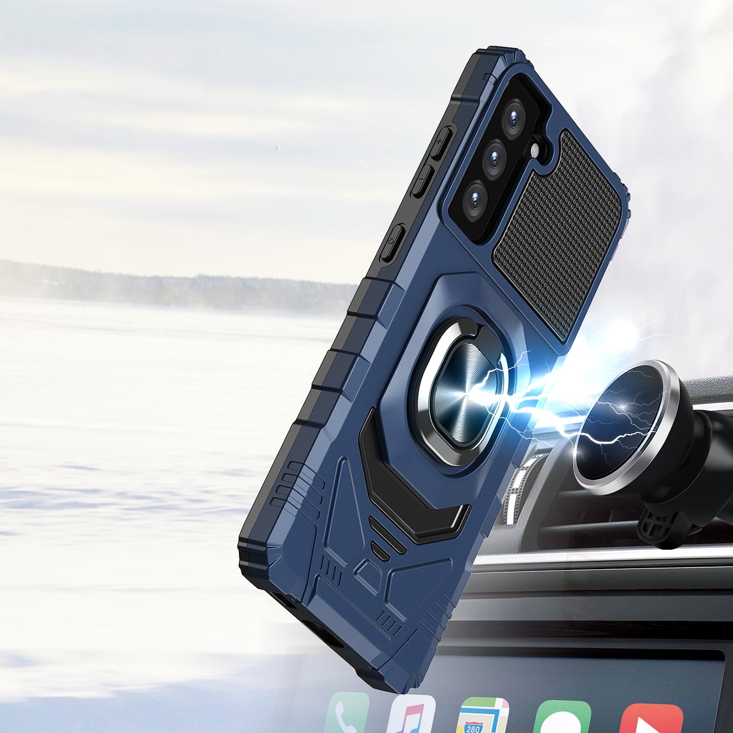 For Hybrid Dual Layer with 360° Rotate Magnetic Ring Stand Holder Kickstand TPU Rugged PC Shockproof Blue Tablet Case Cover
