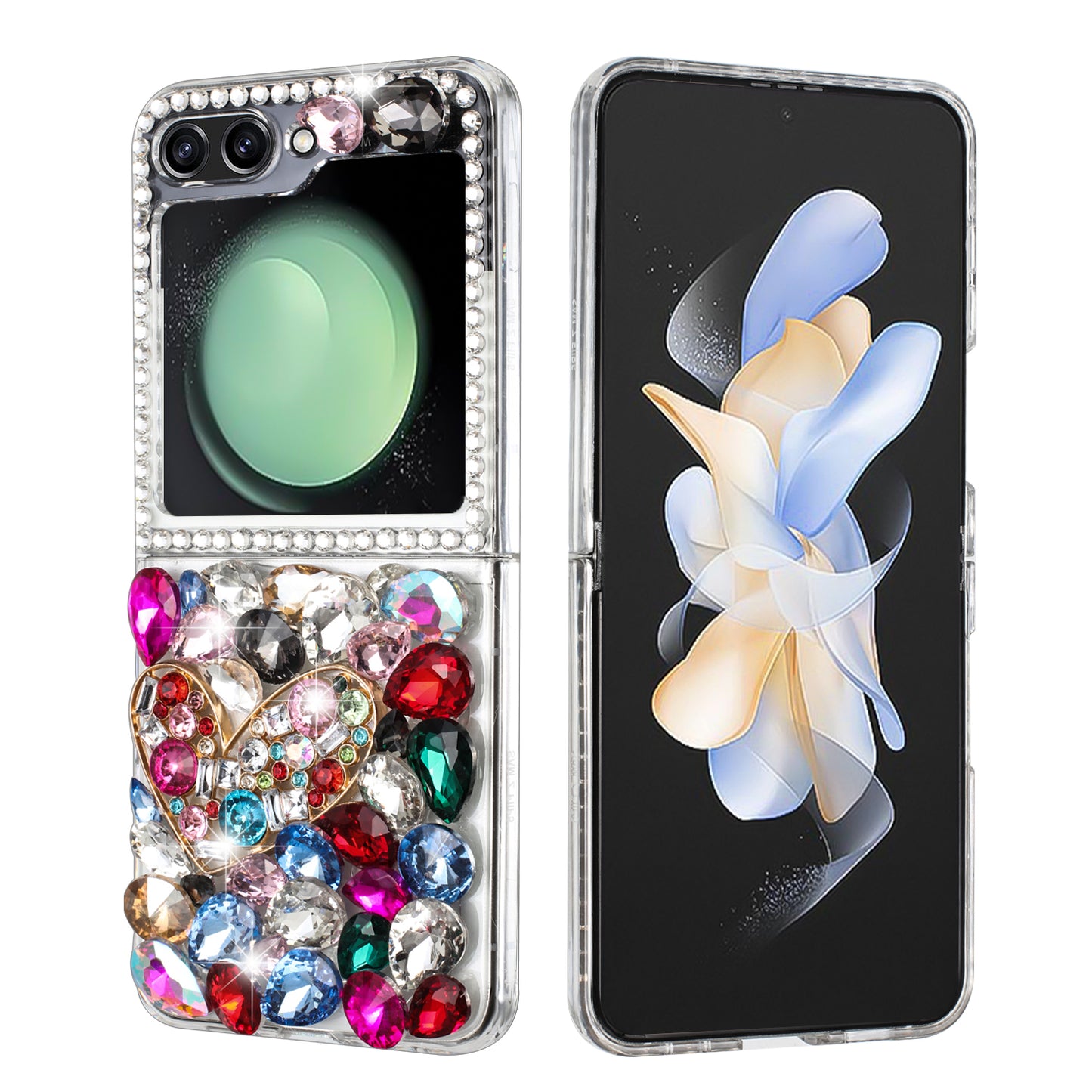 For Samsung Galaxy Z Fold 7 Bling Crystal 3D Full Diamonds Luxury Sparkle Rhinestone Hybrid Protective Case Cover Colorful Heart