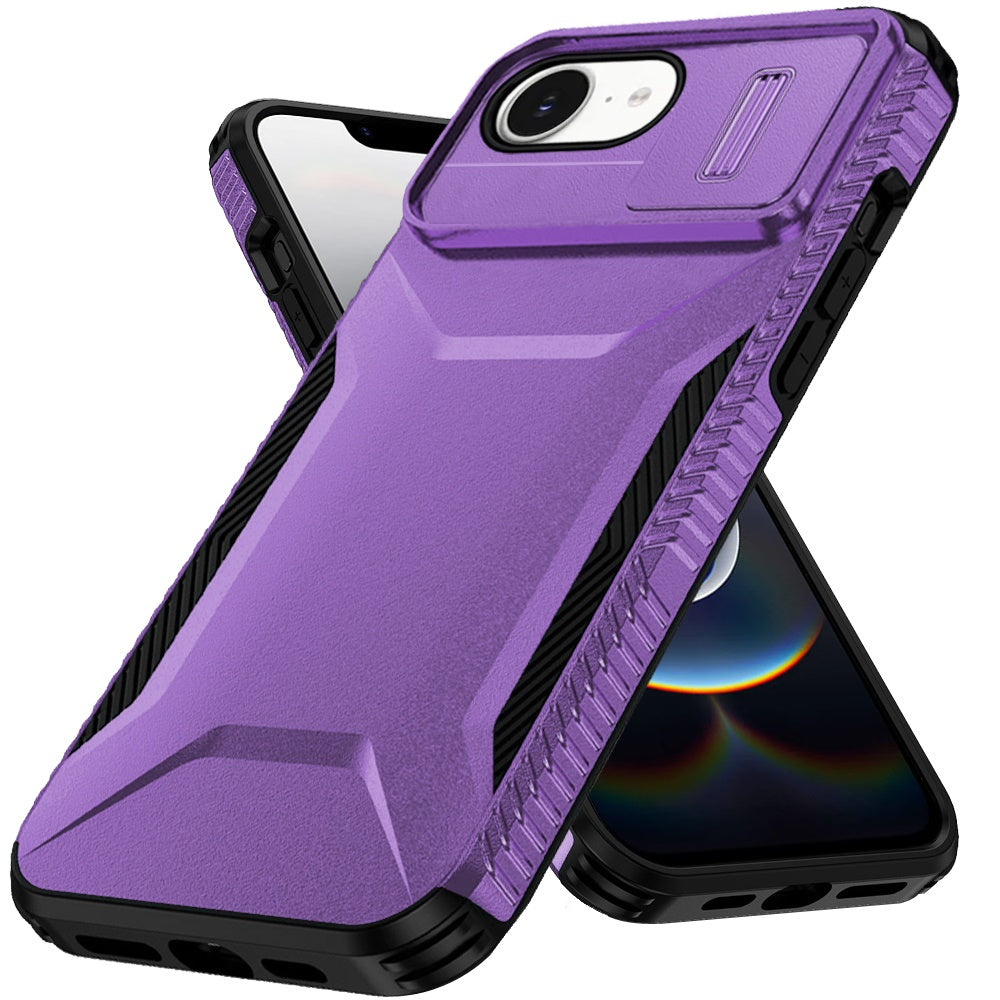 For Apple iPhone 16e Slim Fit Shockproof Hybrid with Slide Camera Window Covering, Rugged Tpu Silicone Hard PC Bumper Case Cover