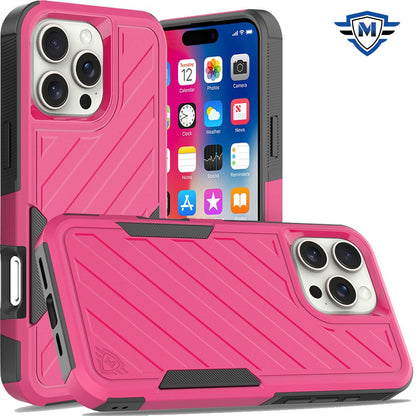 For Apple iPhone 16 Pro (6.3") Premium Design Hybrid lined Shockproof Rugged Textured 2in1 Hard PC & Silicone TPU Non Slip Tough Case Cover