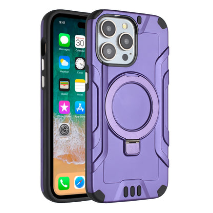 For Apple iPhone 15 /6.1" Brushed Armor Rugged Hybrid with Invisible Magnetic Circle Kickstand Shockproof Hard PC Protective Case Cover -