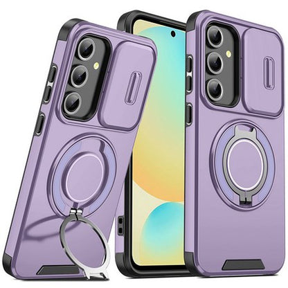 For Samsung Galaxy A36 Hybrid Case with 360° Magnetic Ring Stand, Camera Slide Protector & Compatible with MagSafe Case Cover