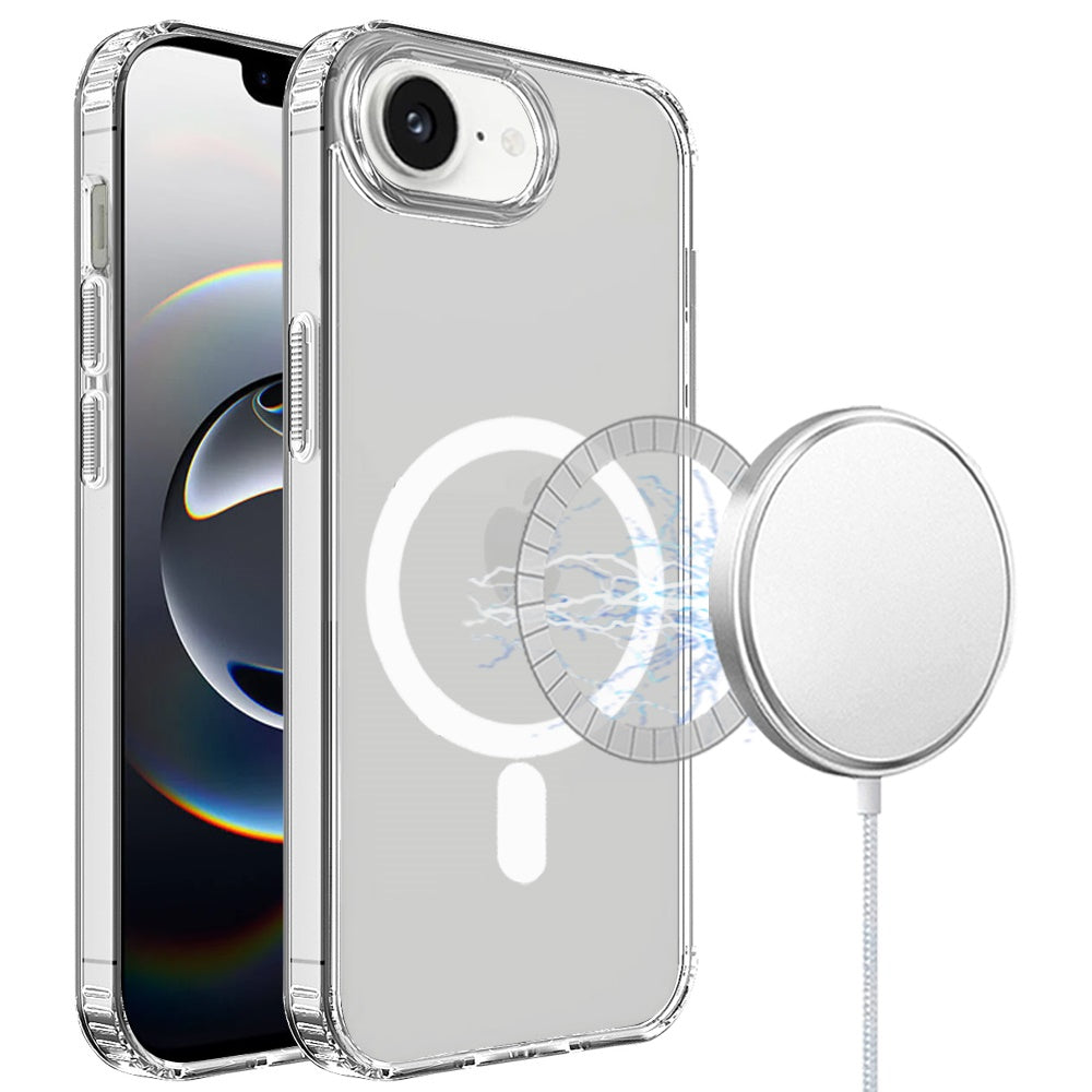 For Apple iPhone 16e Classic Hybrid True Transparent Magnetic Circle - Shockproof Hybrid Clear Bumper, Compatible with MagSafe Case Cover Clear