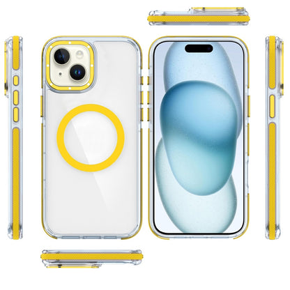 For Apple iPhone 15 Transparent Back with Colorful Frame, Strong Magnetic Circle, MagSafe Compatible, Slim Shockproof Protection Case Cover