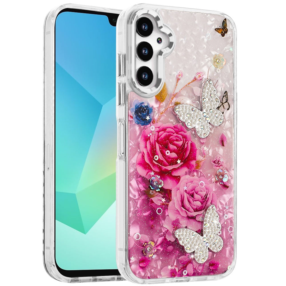 For Samsung Galaxy S25 Fan Edition /Galaxy S25 FE Epoxy Glitter Flowers Bling 3D Butterfly Fashion TPU Hybrid with Shockproof Protection Case Cover
