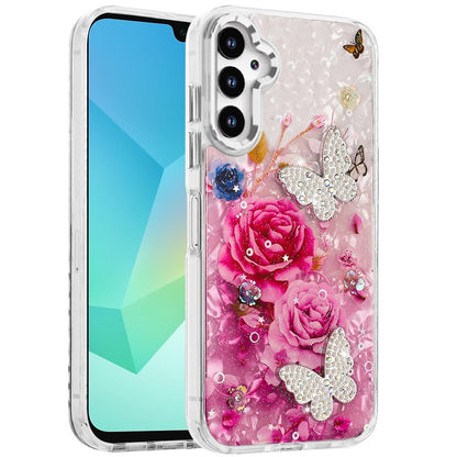 For Samsung Galaxy S25 Ultra Epoxy Glitter Flowers Bling 3D Butterfly Fashion TPU Hybrid with Shockproof Protection Case Cover