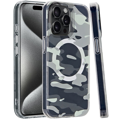 For Apple iPhone 16 Pro (6.3") Floral Pattern Design Cute Clear Hybrid Compatible with Magsafe Double Layer Soft TPU Hard PC Case Cover