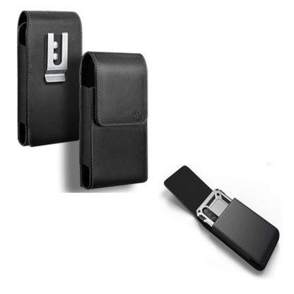 For Apple iPhone 16 (6.1") Universal PU Leather Vertical Phone Pouch Holder Carrying Case [Magnetic Closure] With Fixed Belt Clip Holster Hybrid [Black]