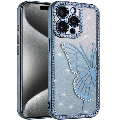 For Apple iPhone 13 Pro Max Butterfly Glitter Diamond Shimmer Hybrid Slim & Stylish Electroplated Sparkly Bling Shockproof TPU Protective Case Cover