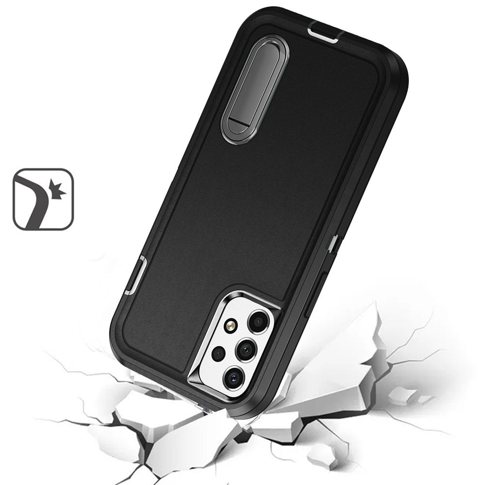 For Apple iPhone 16 (6.1") Hybrid 3 Layers Hard 3in1 Shockproof with Kickstand Heavy Duty Hard TPU Rubber Anti-Drop Case Cover Black