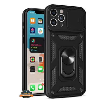 For Apple iPhone 16e /iPhone SE4 Hybrid Shockproof, Built-in Sliding Camera Lens Protection with Magnetic Finger Ring Stand Holder Case Cover