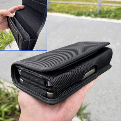 For Apple iPhone 16 Pro (6.3") Universal Dual Phone Holster Horizontal Pouch for 2 Phones, Double Decker Belt Clip Case with Credit Card Slots Wallet Cover [Black]