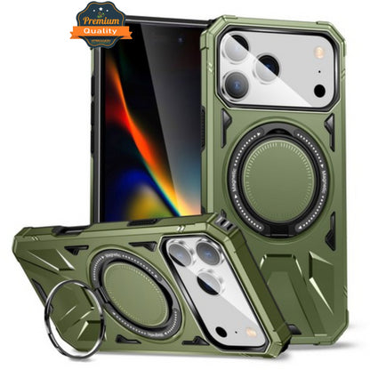 For Apple iPhone 17 Pro Tough Shockproof Hybrid Magnetic Large Rotating Ring Stand Compatible with MagSafe Case Cover