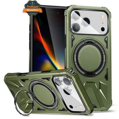 For Apple iPhone 17 Pro Tough Shockproof Hybrid Magnetic Large Rotating Ring Stand Compatible with MagSafe Case Cover