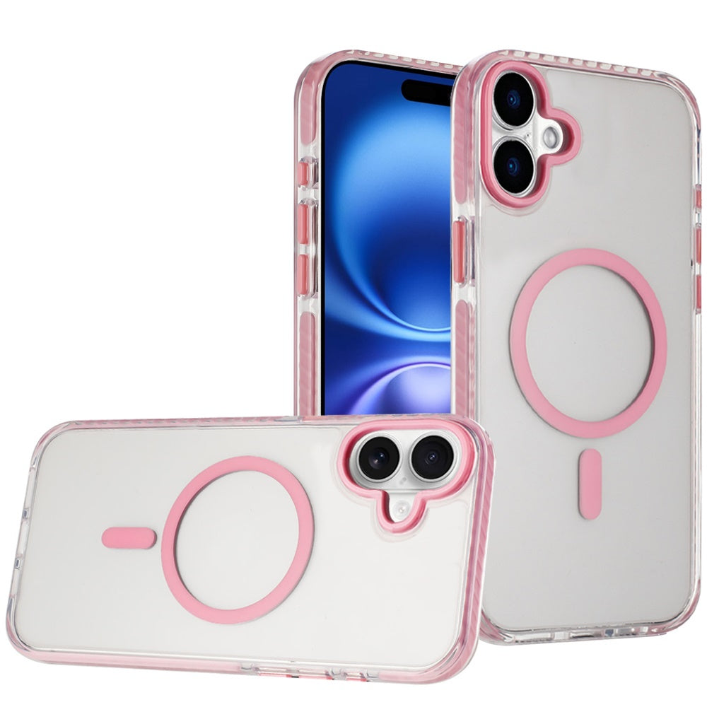 For Apple iPhone 17 Pro Transparent Hybrid with Color-Matched Magnetic Circle, Rubber TPU Frame Hard PC Shockproof Case Cover