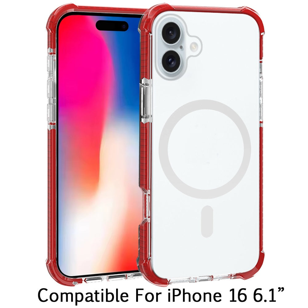 For Apple iPhone 16 (6.1") Hybrid Acrylic Transparent Hard PC + TPU Color Frame Bumper Compatible with MagSafe Case Cover