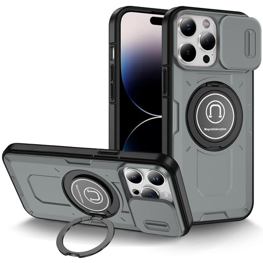 For Apple iPhone 15 Pro Max Build in Invisible Magnetic Ring Stand with Slide Camera Protector, fit Magnetic Car Mount [Compatible with MagSafe] Case Cover