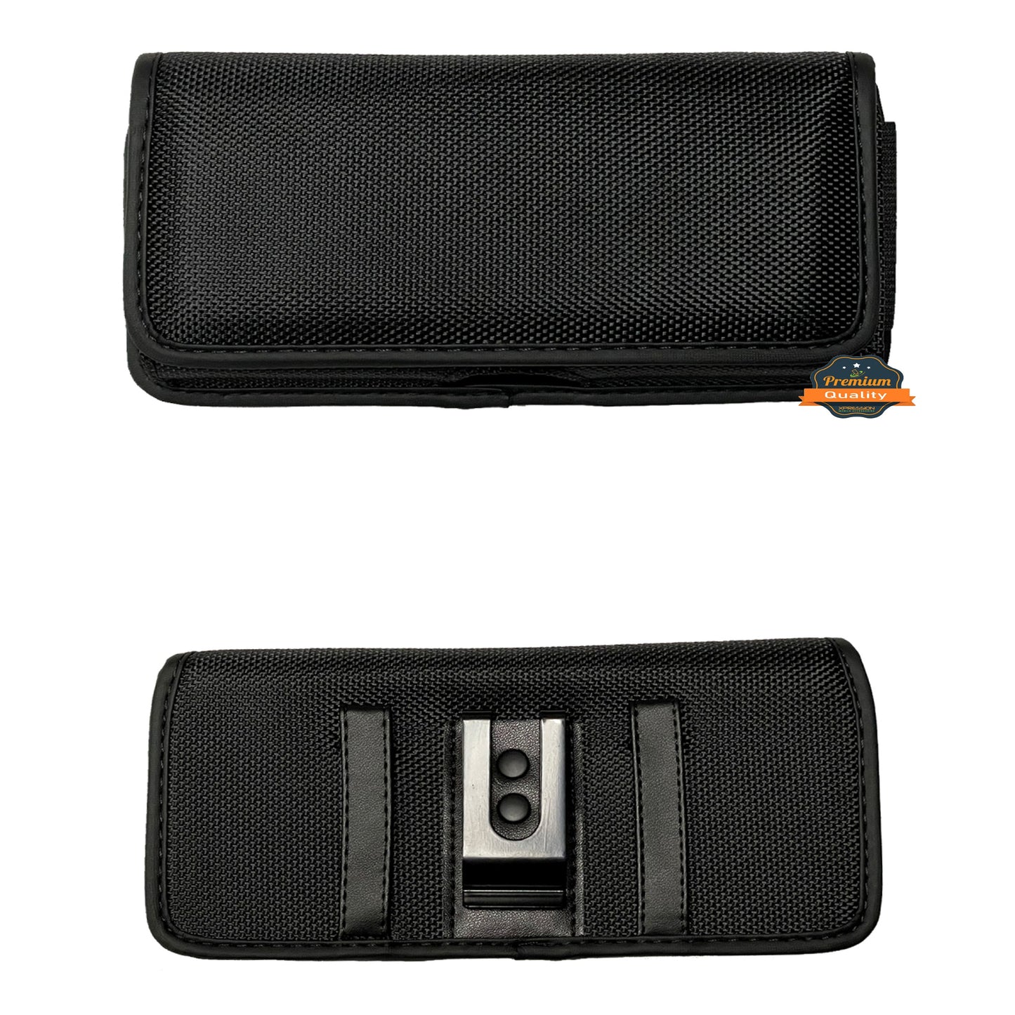For Apple iPhone 16 Pro (6.3") Pouch Case Universal Horizontal Canvas with Credit Card ID Slot and Belt Clip Loop Holster Cell Phone Holder Cover [Black]