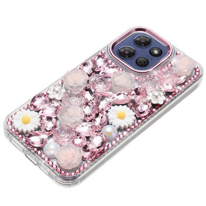 For Motorola Moto G Stylus 5G 2025 Fashion Daisy Floral Series, Full 3D Bling Crystal Diamonds Sparkling Rhinestone Glitter Hybrid Design Case Cover