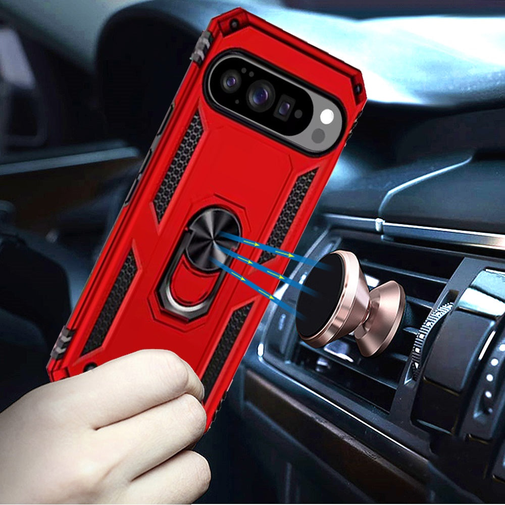 For Google Pixel 10 Pro XL Hybrid Shockproof Durable 360 Degree Rotatable Ring Stand Holder Kickstand Fit Magnetic Car Mount Case Cover