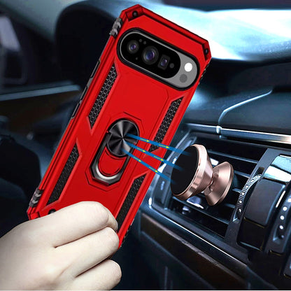 For Google Pixel 10 Pro XL Hybrid Shockproof Durable 360 Degree Rotatable Ring Stand Holder Kickstand Fit Magnetic Car Mount Case Cover