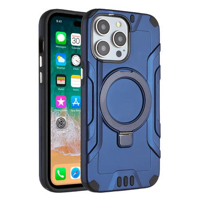 For Apple iPhone 15 /6.1" Brushed Armor Rugged Hybrid with Invisible Magnetic Circle Kickstand Shockproof Hard PC Protective Case Cover -