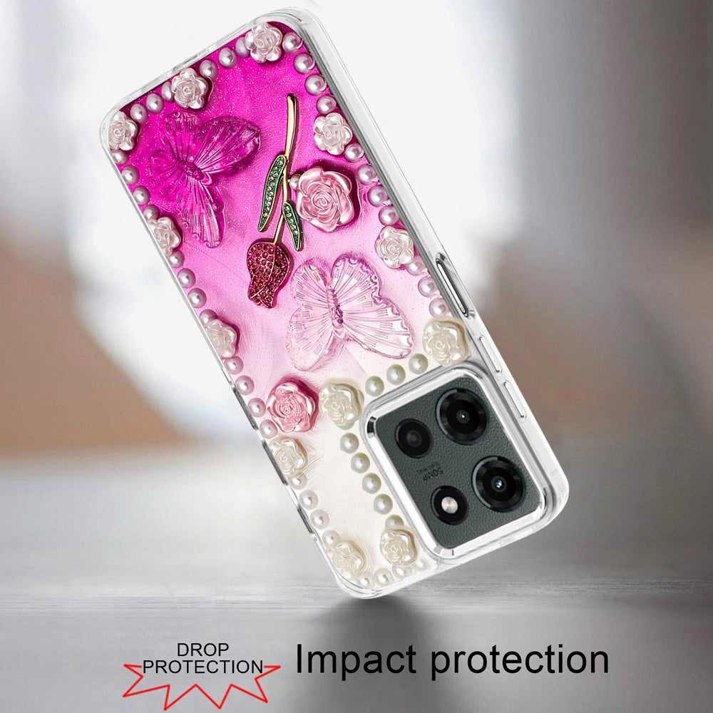 For Motorola Edge 2025 Bling Fashion Design with 3D Pearls Epoxy Glitter Ornaments Chrome Edge Hard Slim PC Case Cover