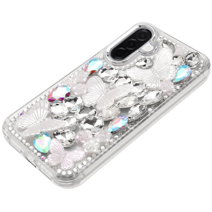 For Samsung Galaxy S25 Fan Edition /Galaxy S25 FE 3D Diamond Floral Butterfly Bling Stone Hybrid, Sparkly Rhinestone Gemstone Back Shockproof Case Cover