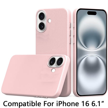 For Apple iPhone 16 (6.1") PU Leather with inner Magnetic Circle Compatible with MagSafe, Rubber TPU Colored Metal Buttons Case Cover