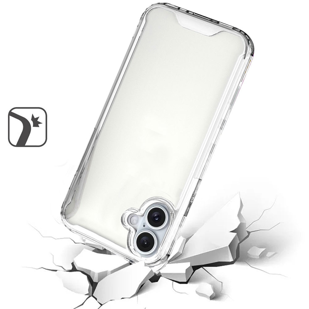 For Apple iPhone 16 (6.1") Clear Colored Shockproof Transparent Hard PC + Rubber TPU Hybrid Bumper Shell Slim Case Cover Clear