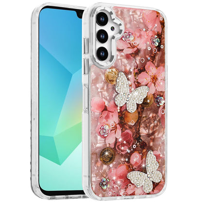 For Samsung Galaxy A36 Epoxy Glitter Flowers Bling 3D Butterfly Fashion TPU Hybrid with Shockproof Protection Case Cover