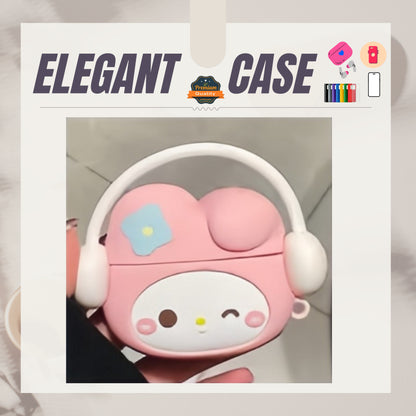 For Airpods Pro 3 Hybrid Cute 3D Fun Design Silicone Skin Cartoon Animal with Keychain Buckle Holder Rubber TPU Soft Case Cover Pink Kitty