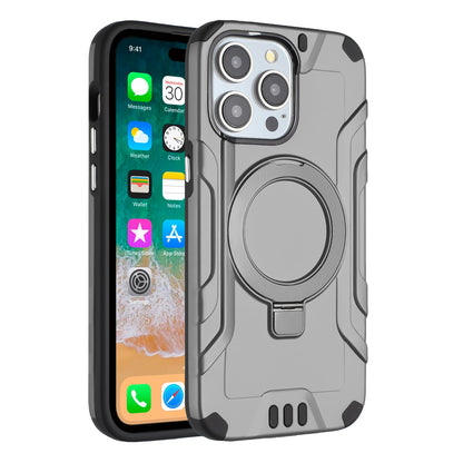For Apple iPhone 15 /6.1" Brushed Armor Rugged Hybrid with Invisible Magnetic Circle Kickstand Shockproof Hard PC Protective Case Cover -