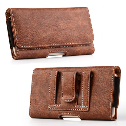 For Apple iPhone 16 Pro (6.3") Universal Horizontal Cell Phone Leather Pouch Holster Carrying Case with Credit Card Slots & Belt Clip Loop Cover [Brown]