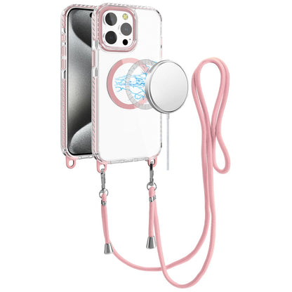 For Apple iPhone 14 Pro Max Clear Magnetic Frame PC Back Shockproof Protective Case with Detachable Lanyard Strap, Compatible with MagSafe Case Cover