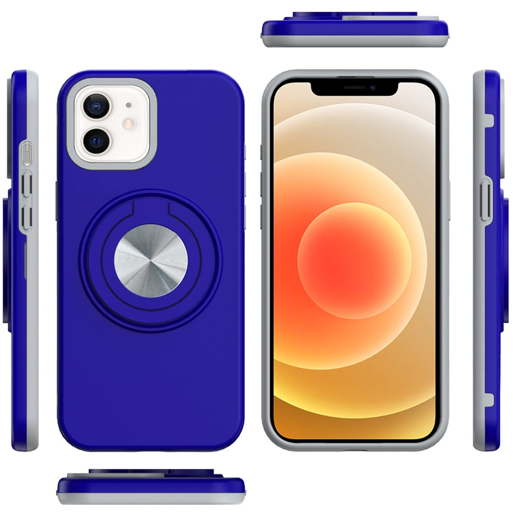 For Apple iPhone 16 Pro (6.3") Metal Matte Hybrid with Invisible Rotational Ring Stand, Car Mount Friendly, Military Grade Slim Fit Sturdy Case Cover