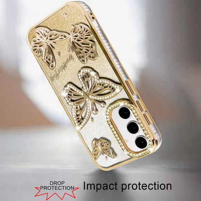 For Samsung Galaxy A16 Luxury Butterfly Sparkle Glitter Diamond Crystal Rhinestone Shimmer Bling Plating Thick TPU Hard PC Case Cover