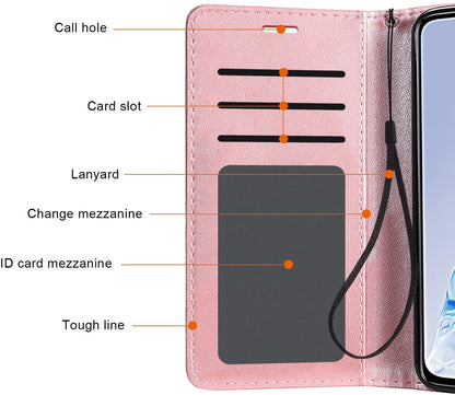 For Samsung Galaxy A16 5G Wallet PU Leather Pouch with Credit Card Slots Money Pocket, Stand & Strap Flip Bookstyle Case Cover Rose Gold