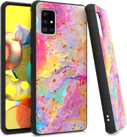 For Apple iPhone 15 Pro Max (6.7") Marble Fashion Stylish Flake Glitter Bling Hybrid Glossy Rubber Hard PC Protection Marble Colorful Rainbow Phone Case Cover