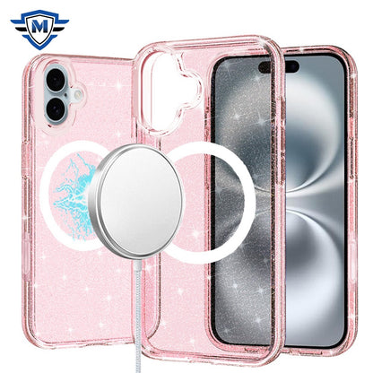 For Apple iPhone 16 (6.1") Premium Glitter Shiny Sparkle Bling [MagSafe Compatible] TPU Rubber Hard PC Back Hybrid Case Cover
