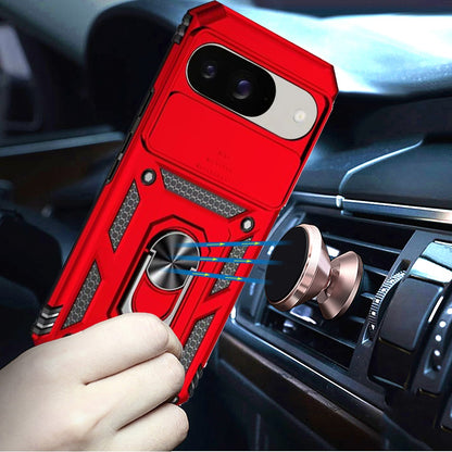 For Google Pixel 9 Pro XL (6.8") Shockproof Edge Bumper with Stand, Camera Lens Protection & 360° Rotate Ring Kickstand Case Cover