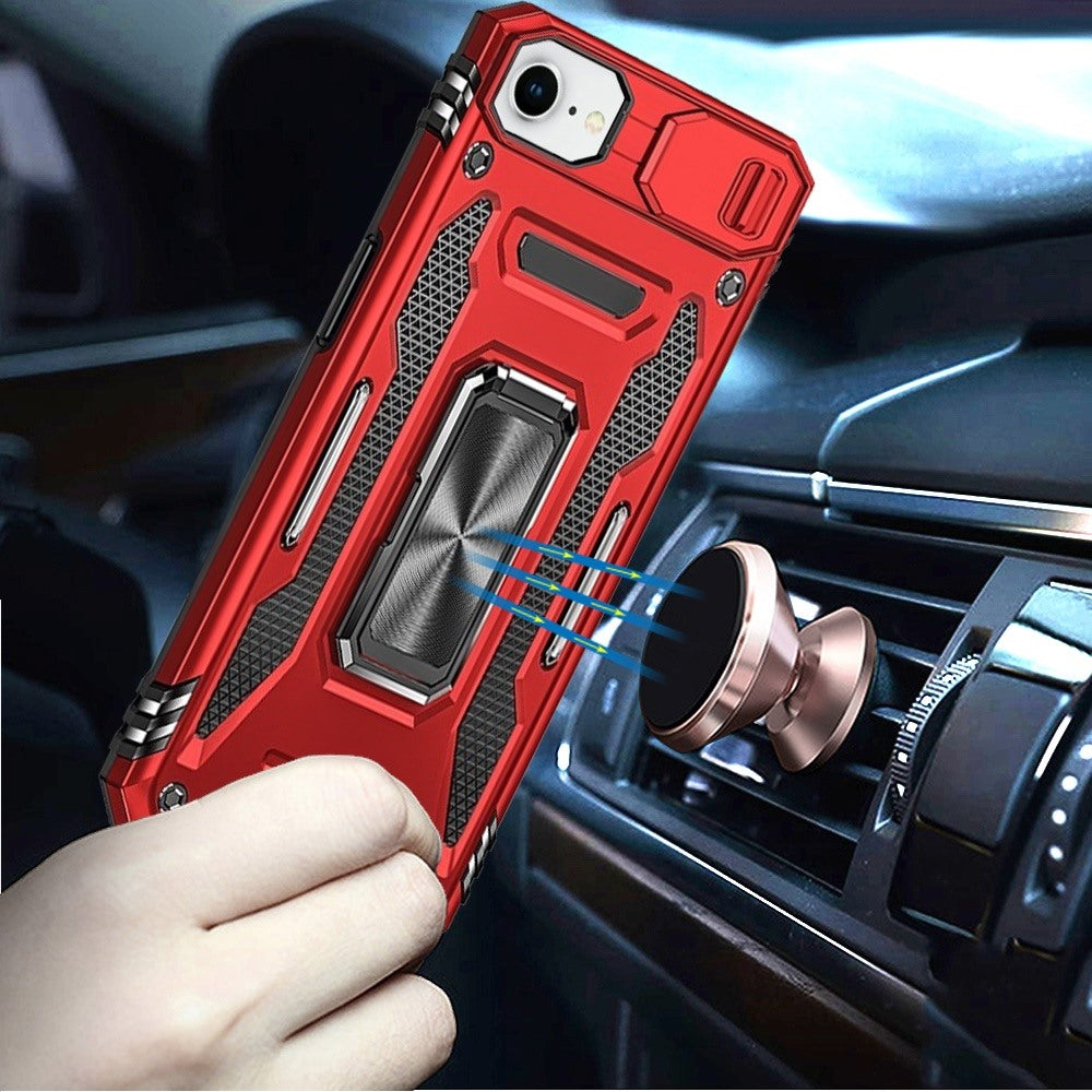 Tough Hybrid Case with Movable Camera Window & Metal Ring Stand Shockproof