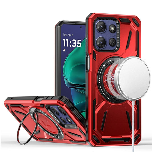For Motorola Moto G Stylus 5G 2025 Hybrid Magnetic Ring and 360° Rotational Kickstand with MagSafe Compatible, Military Grade Drop Protection Case Cover Red