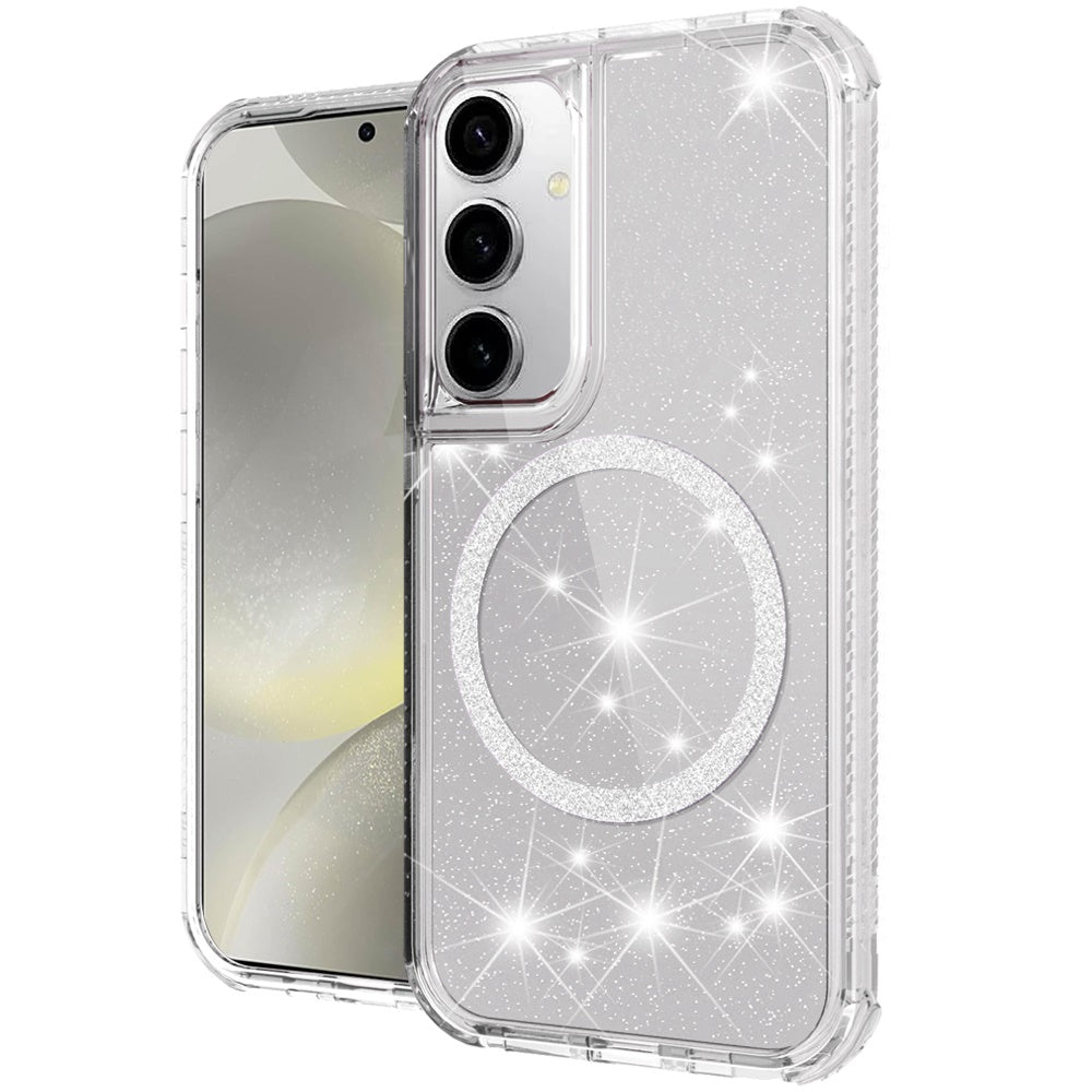 For Samsung Galaxy S25+ /S25 Plus /S24+ Plus Magnetic Circle Compatible with Magsafe, Bling Glitter Sparkle 3-in-1 Hybrid Shockproof TPU Bumper Case Cover