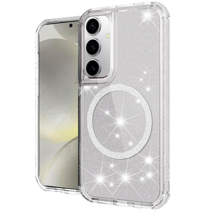 For Samsung Galaxy S25+ /S25 Plus /S24+ Plus Magnetic Circle Compatible with Magsafe, Bling Glitter Sparkle 3-in-1 Hybrid Shockproof TPU Bumper Case Cover