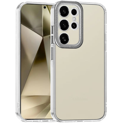 For Apple iPhone 16e Transparent Clear Hybrid with Matching Metal Buttons and Camera Protection Hard PC + TPU Rubber Case Cover Clear / Black